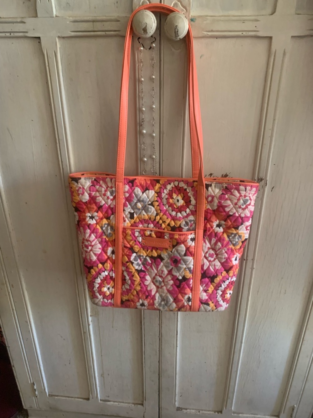Vera Bradley Quilted Floral Mosaic Tote in Coral Pink and Yellow - Picture 6 of 6